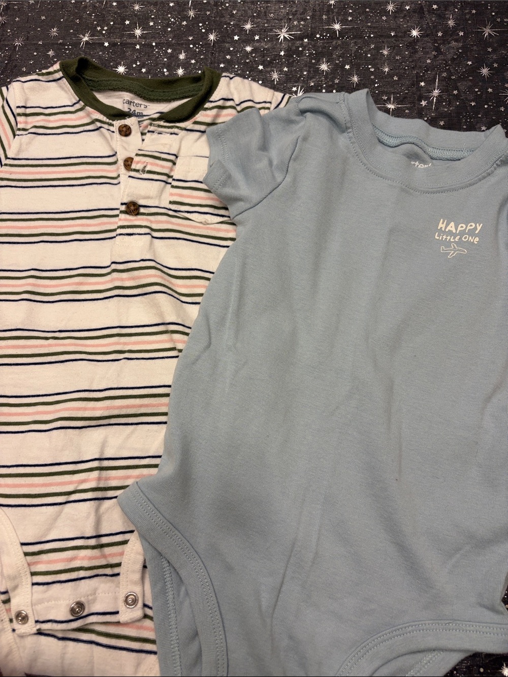 Carter's Blue 'Happy Little One' Bodysuit & Striped Henley Bodysuit